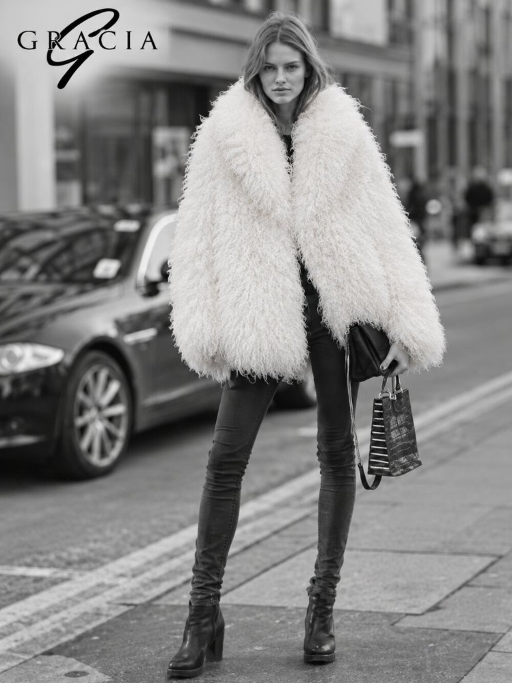 🌹💋UBER GORGE!💋🌹Crisp White Curly Mongolian Lamb Vegan Fur Oversized Jacket